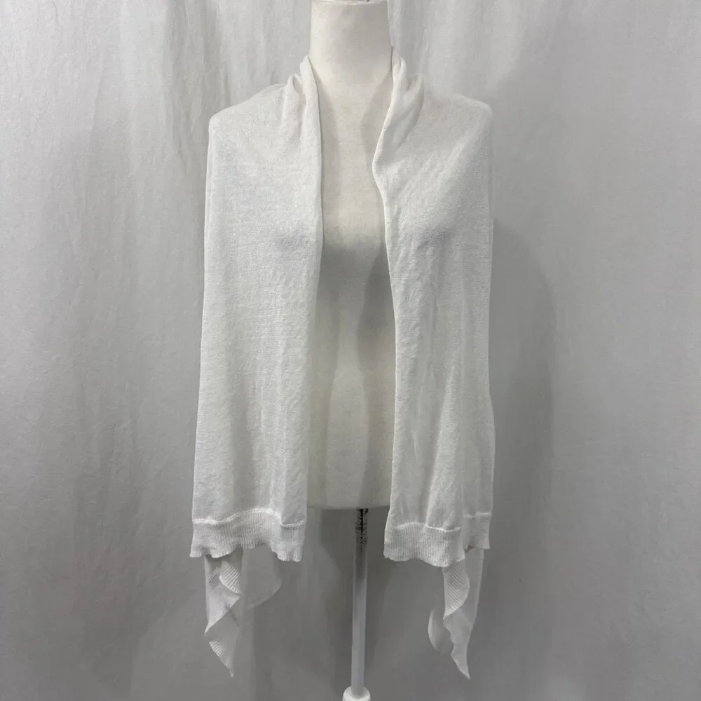 Talbots White Linen Blend Lightweight Shawl Poncho Wrap Women’s Sz M/L Coastal